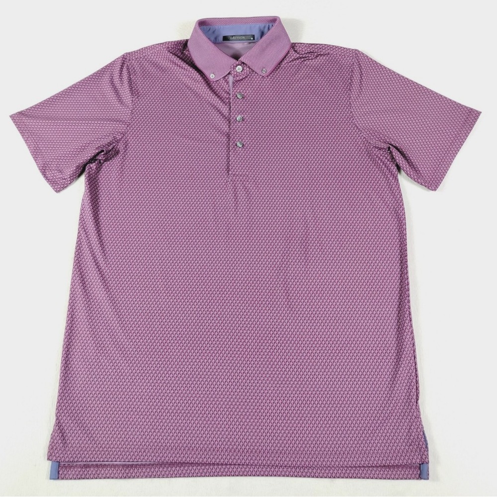Greyson Polo Shirt Mens Medium Purple Wolf Geometric Golf Performance Stretch